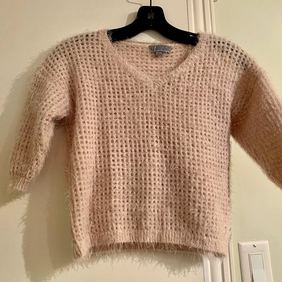 Joseph A. Soft Short Sleeve Open Knit Cropped Sweater - Picture 1 of 4